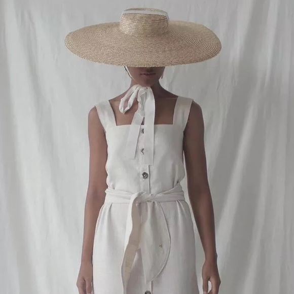 Derby flat boater tilt wide Brim Straw Ribbon hat - Picture 10 of 11